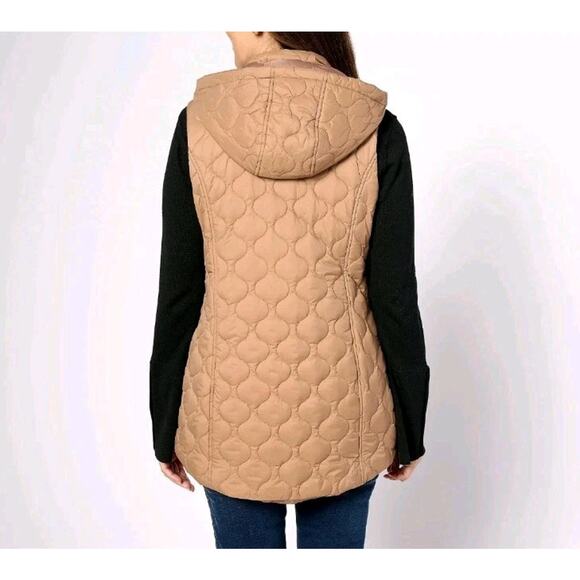 Susan Graver Weekend Water Repellant Nylon Quilted Vest w/Hood Camel 2X P - Picture 3 of 16